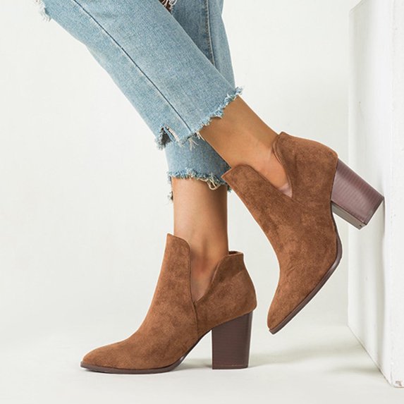 Tejiojio Fall Clearance Women Boots Pointed Shoes Zip Shoes Winter Casual Shoes High Heel Warm Solid Boots