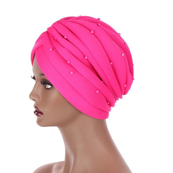 Tejiojio Fall Women Fashion Solid Beading India Hat Muslim Ruffle Beanie Turban Wrap Cap
