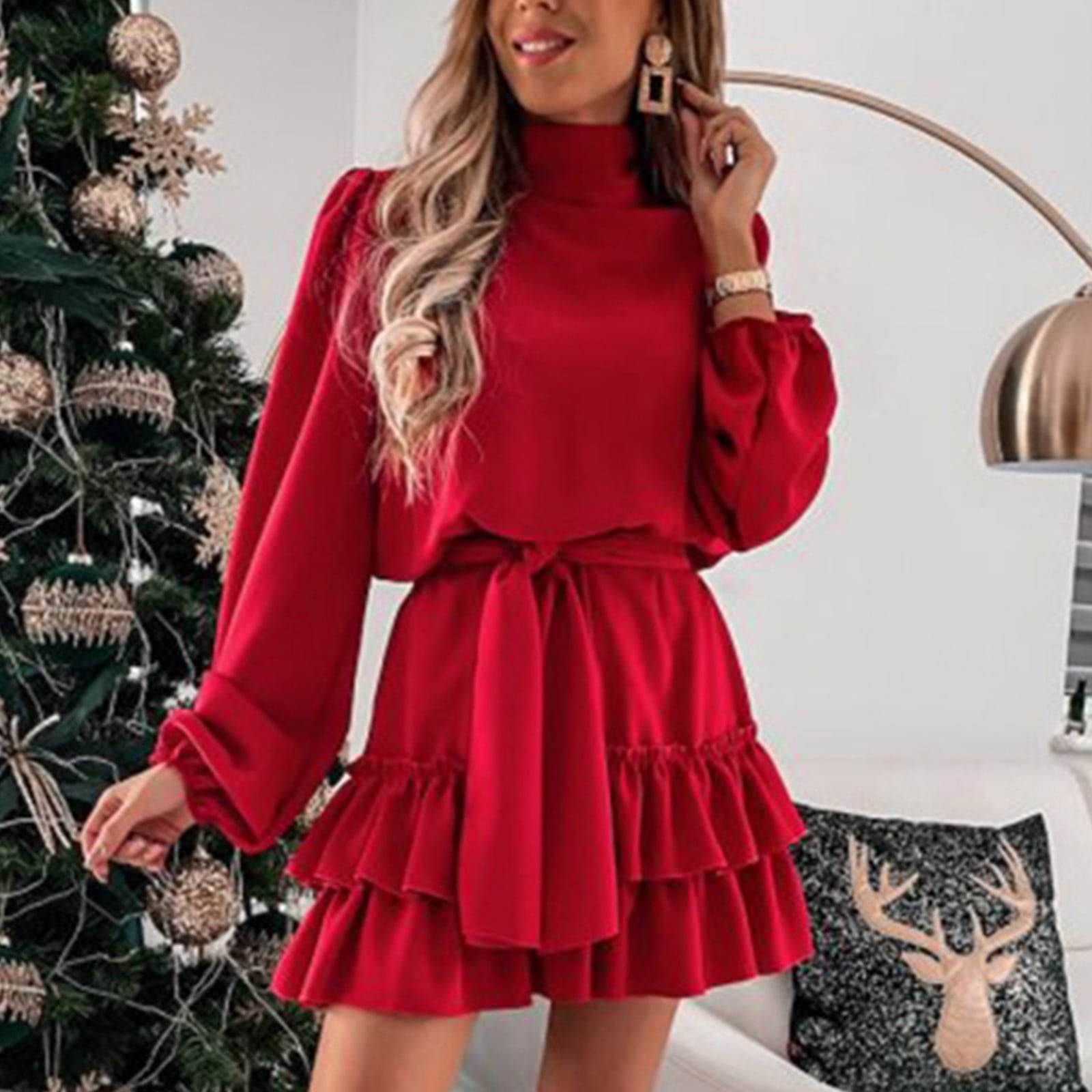JTLB Turtleneck Cutout Mini Dress - Long Sleeve Pleated High Waist Dress For Dating & Parties