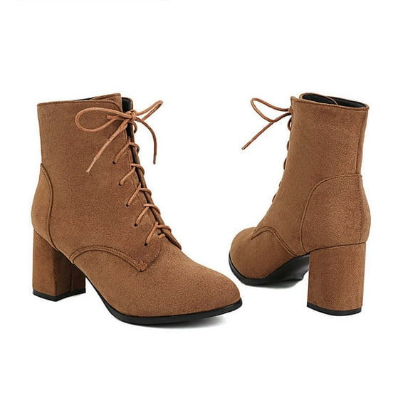 Tejiojio Fall Clearance Women High Heel Shoes Winter Warm Fashion Pointed Toe Casual Solid Color Lace-up Ankle Boots