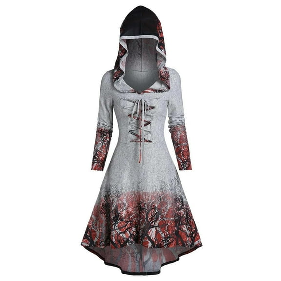 Tejiojio Fall Women Loose Tops Sweater Large Size Coat Retro Dress Hooded Elasticity