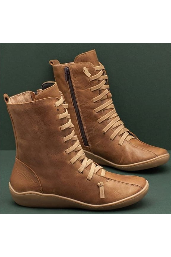 Fall Women Mid-tube Boots Ladies Fashion Vintage Style Solid Zipper Flat Shoes Ankle Short Boots