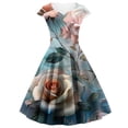 thumbnail image 1 of Tejiojio Fall Women Plus Size Party Dress Flower Lace Insert Mock Button Bowknot Vintage Dress, 1 of 5