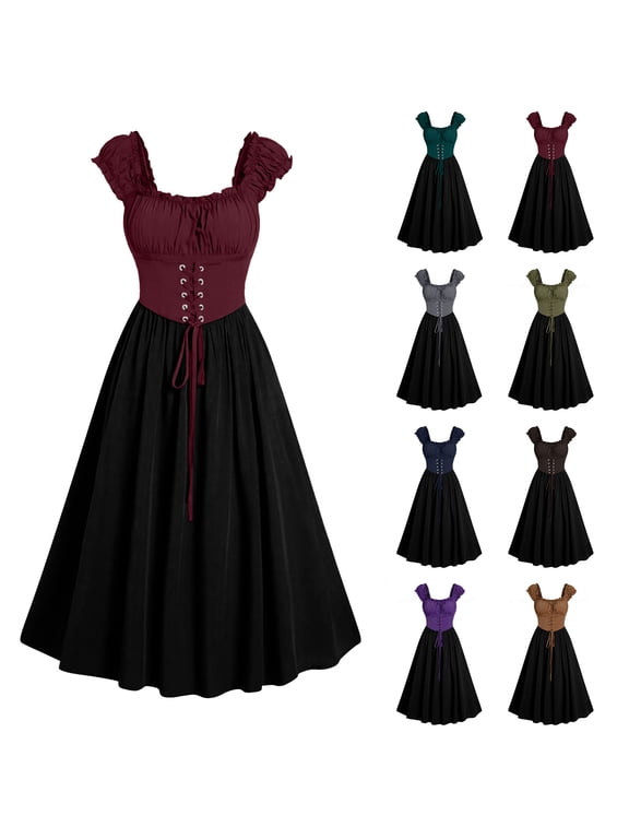 Fall Women Plus Size Party Dress Flower Lace Insert Mock Button Bowknot Vintage Dress