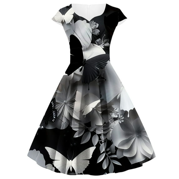 Tejiojio Fall Clearance Women Plus Size Party Dress Flower Lace Insert Mock Button Bowknot Vintage Dress