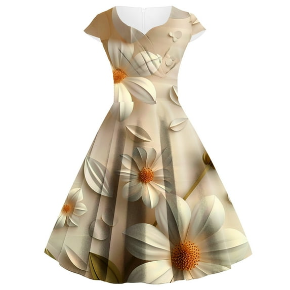 Tejiojio Fall Women Plus Size Party Dress Flower Lace Insert Mock Button Bowknot Vintage Dress
