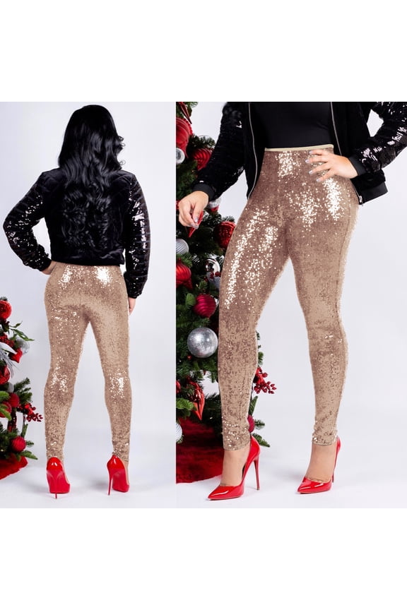 Fall Women Plus Size Shiny Sequin Slim Leggings Pants Ladies Sexy Clubwear Trousers