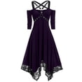 thumbnail image 1 of Tejiojio Fall Clearance Women Punk Plus Size Open Shoulder Lace Spaghetti Strap Long Sleeve Gothic Dress, 1 of 7