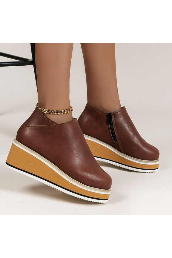 Fall Clearance Women Retro Flat Bottom Shoes Casual Boots Plus Size Slip On Double Zipper Shoes