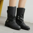 thumbnail image 1 of Tejiojio Fall Clearance Women Shoes Fashion Belt Buckle Solid Color Anti-skid Mid Heels Casual Warm Wear-resistant Slip-on Fleece Cowboy Boots, 1 of 4