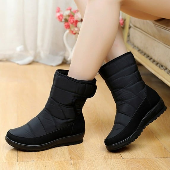 Tejiojio Fall Clearance Women Shoes Winter Warm Fashion Slip-on Casual Solid Color Waterproof Snow Mid-calf Boots Plush Low Heels Magic Stickers