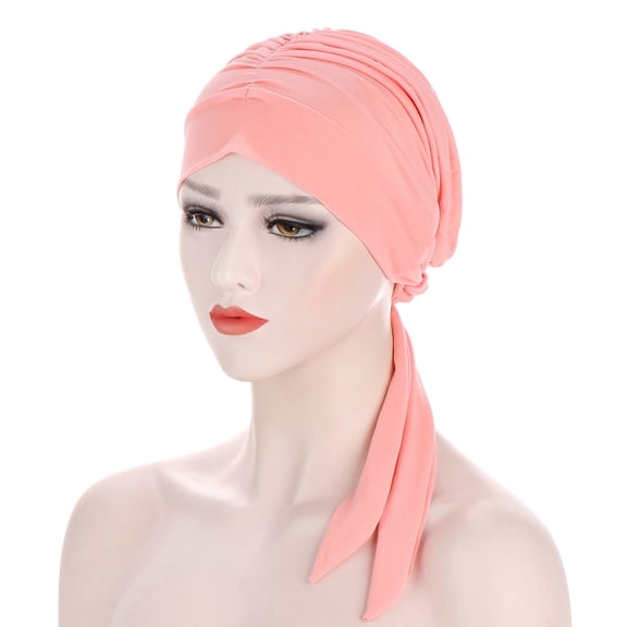 Tejiojio Fall Women Solid India Hat Muslim Ruffle Cancer Chemo Hat Beanie Wrap Cap