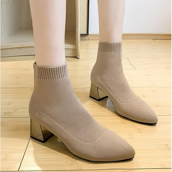Tejiojio Fall Clearance Women Stretch Socks Boots Ankle Bare Boot Square Heel Casual Short Tube Booties
