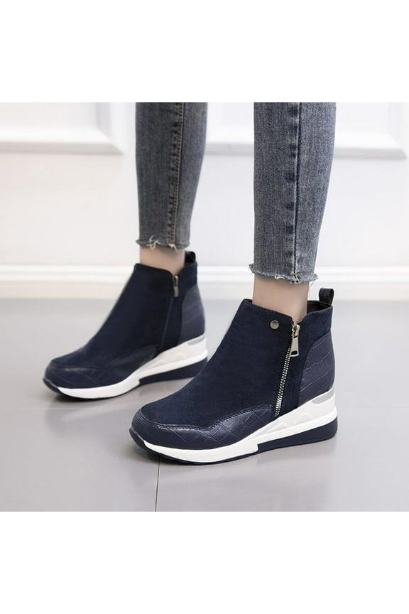 Fall Women's Ankle Plus Size Platform Casual Wedges Sneakers Zip Short Boots Shoes