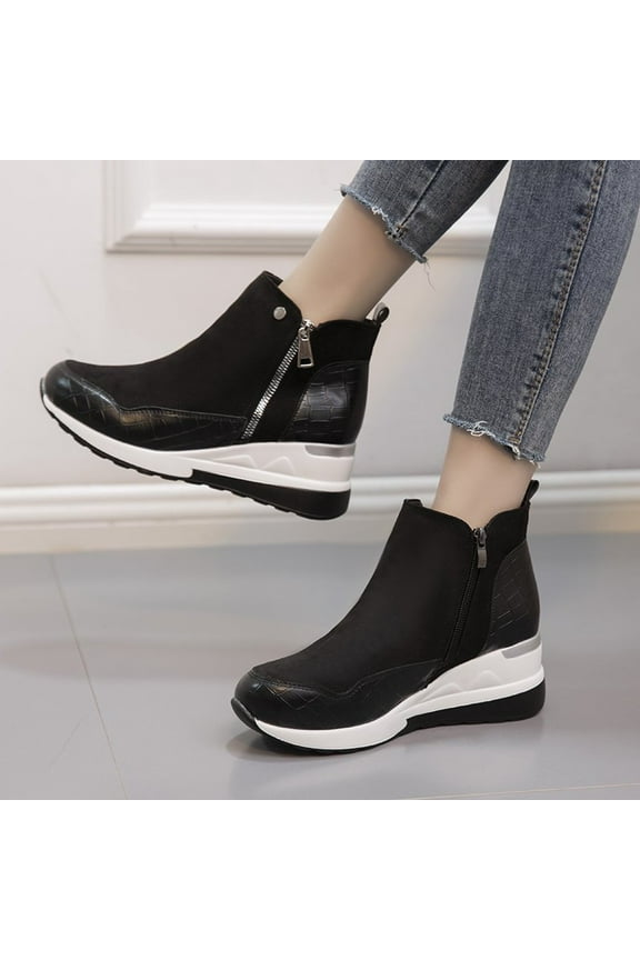 Fall Women's Ankle Plus Size Platform Casual Wedges Sneakers Zip Short Boots Shoes