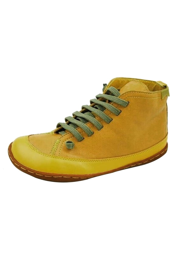 Fall Women's Comfortable Booties Solid Color Leather Flat Heel Boots Retro Shoes