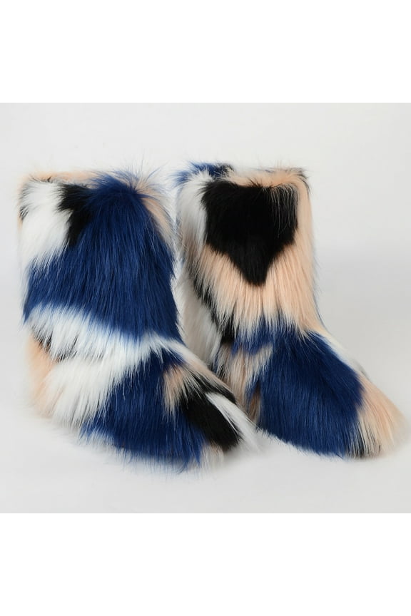 Fall Clearance Women's Fashion Color Imitation Animal Boots Plus Cashmere Boots Snow Boots