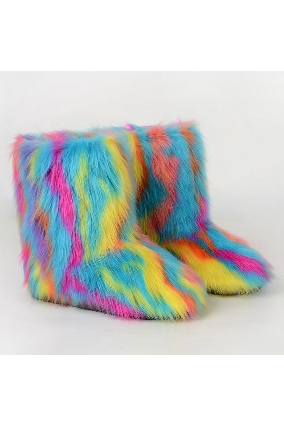 Fall Clearance Women's Fashion Color Imitation Animal Boots Plus Cashmere Boots Snow Boots