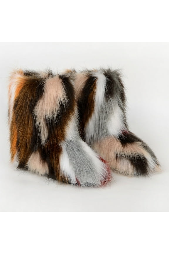 Fall Clearance Women's Fashion Color Imitation Animal Boots Plus Cashmere Boots Snow Boots