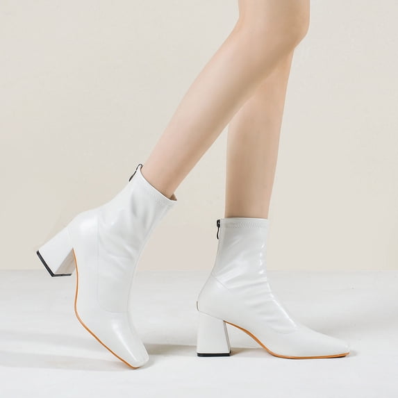 Tejiojio Fall Clearance Women's Shoes Fashion Minimalistic Solid Color Comfortable Zipper High Heel Thick Heel Boots
