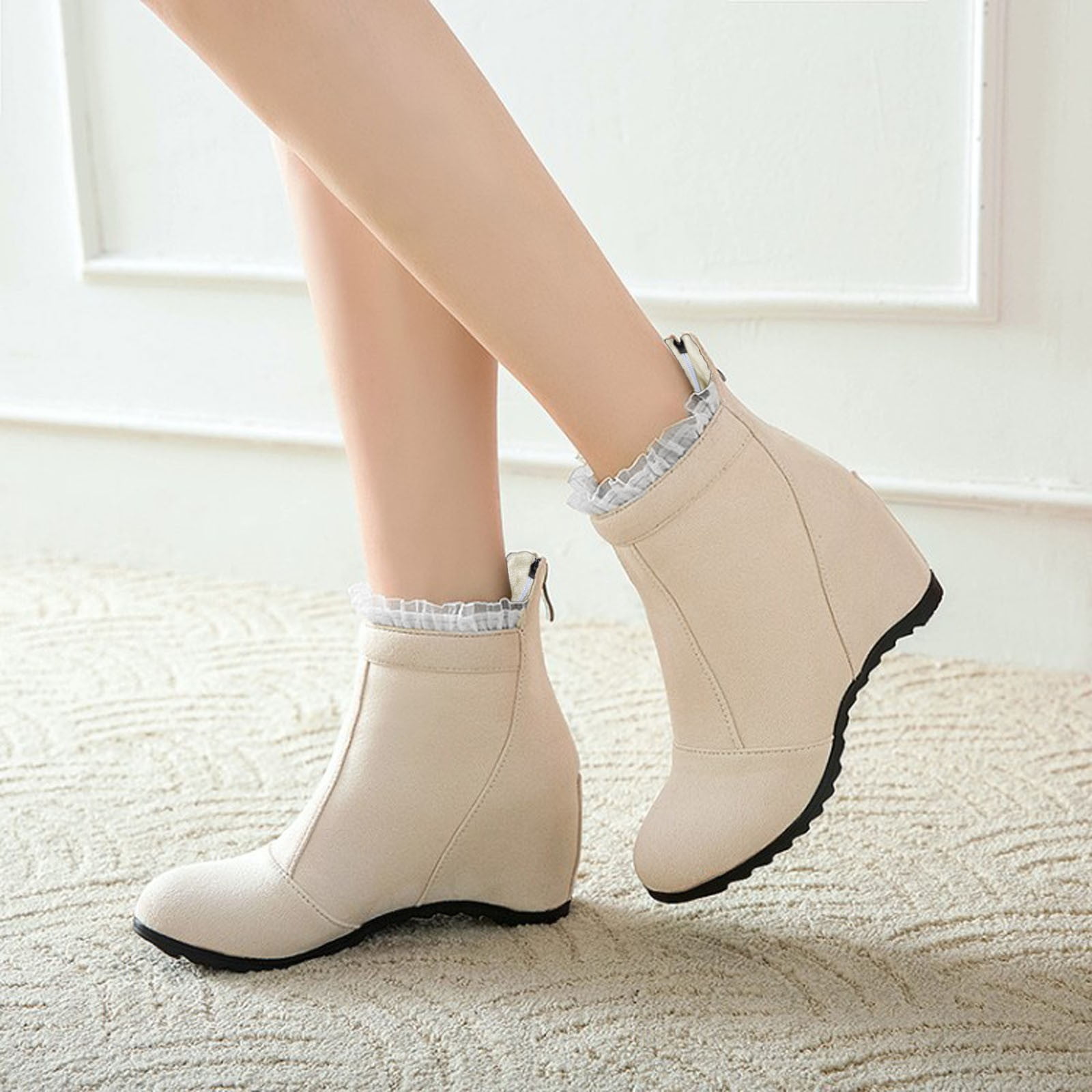 Tejiojio Fall Clearance Women's Wedge Heel Naked Boots Short Ankle Boots Inner Height Increase