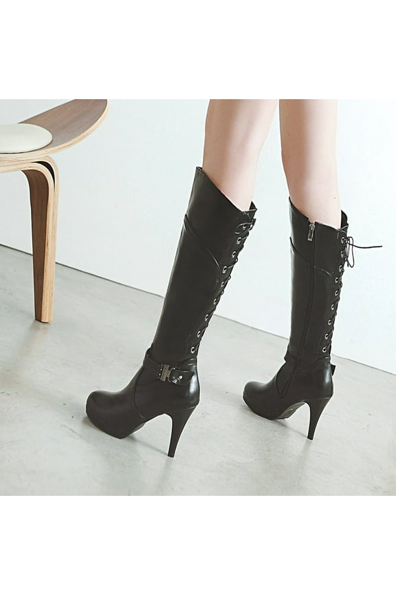 Fall Clearance Women's Winter Belt Buckle Side Zipper Warm Waterproof Platform Super High Heel Strap High Boots