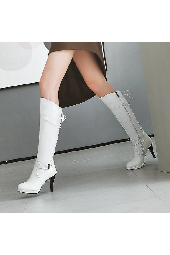 Fall Clearance Women's Winter Belt Buckle Side Zipper Warm Waterproof Platform Super High Heel Strap High Boots