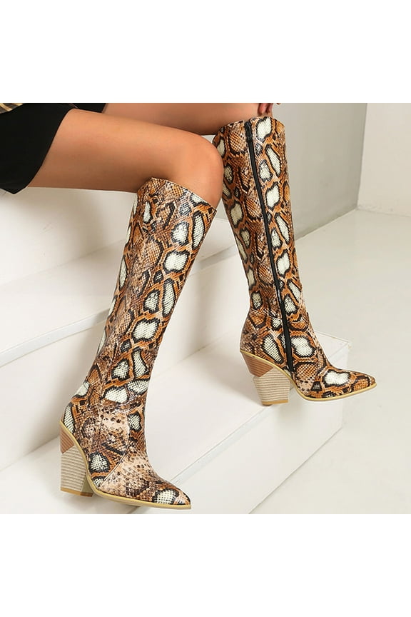 Fall Clearance Women's Winter Funny Snakeskin Pointed High Heel High Platform Boots