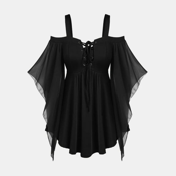 Tejiojio Fall Womens Gothic Tees V-neck Short Sleeve Irregular Mesh Bandage Tank Tops Vest