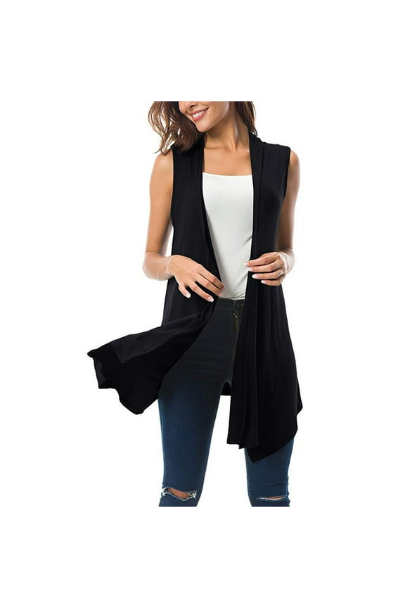Fall Clothes Discounted Women's Sleeveless Draped Open Front Cardigan Vest Asymmetric Hem Blouse Tops