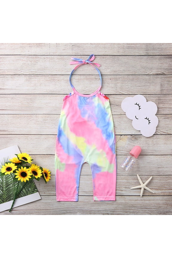 Girls and Toddlers'Soft Cotton Clearance Toddler Kids Baby Girls Sleeveless Rainbow Tie Dyed Romper Jumpsuit Clothes