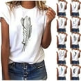 thumbnail image 1 of Tejiojio Graduation Season Gifts Womens Clothes Clearance Funny Women O-Neck Short Sleeve T-Shirt Feather Print Casual Top Tee Blouse, 1 of 4