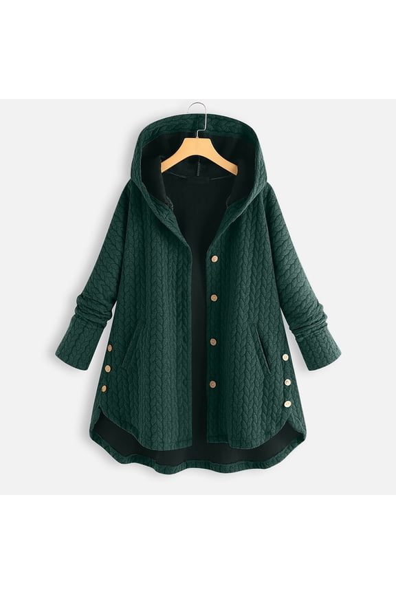 Jackets Clearance Women Plus Size Casual Button Pockets High Low Long Sleeve Hooded Coat Tops