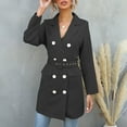 thumbnail image 1 of Tejiojio Jackets Clearance Women's Spring And Autumn Lapel Solid Color Long Sleeve Buttoned Long Belted Blazer Coat, 1 of 6