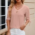 thumbnail image 1 of Tejiojio Latest Trends Women's Summer Solid Lace V-neck Bubble Short Sleeve Solid T-shirt Top, 1 of 5