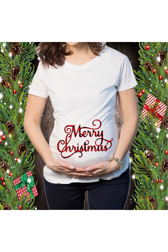 Maternity/Labor/Nursing Clothing Christmas T-shirt Elk Snowman Cartoon Print Maternity Clothing Short Sleeve Top Pregnancy T-shirt