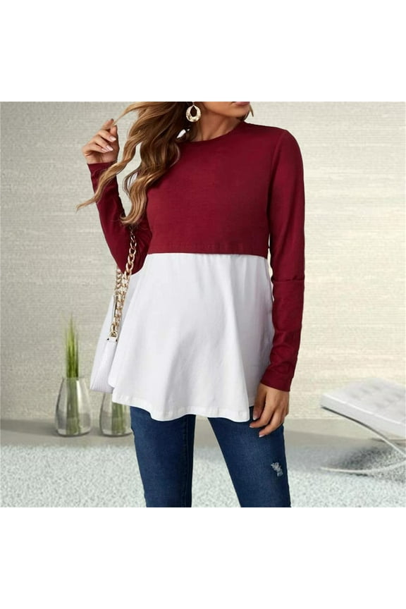 Maternity/Labor/Nursing Clothing Long Sleeve Neck Blouses Shirts Solid Color Women Top Long Sleeved Shirt Maternity Clothing Breastfeeding Button Top