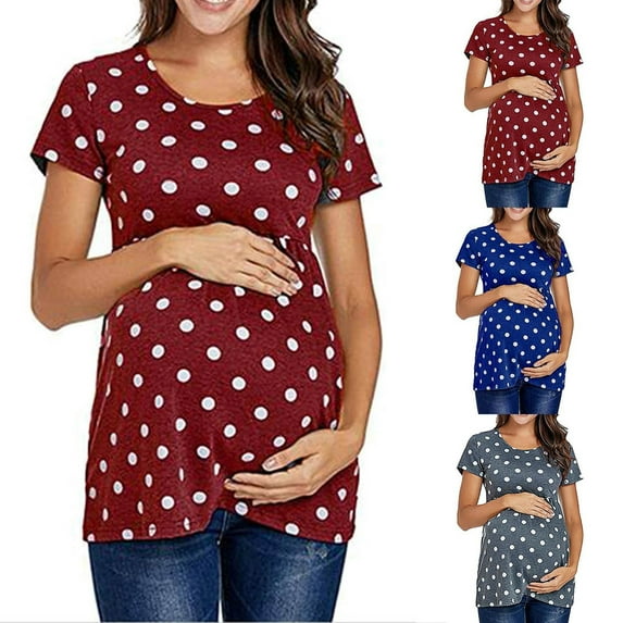 Tejiojio Maternity/Labor/Nursing Clothing Clearance Maternity Womens Nursing Dot Printing Round Neck Short Sleeve Round Neck Breastfeeding Blouse