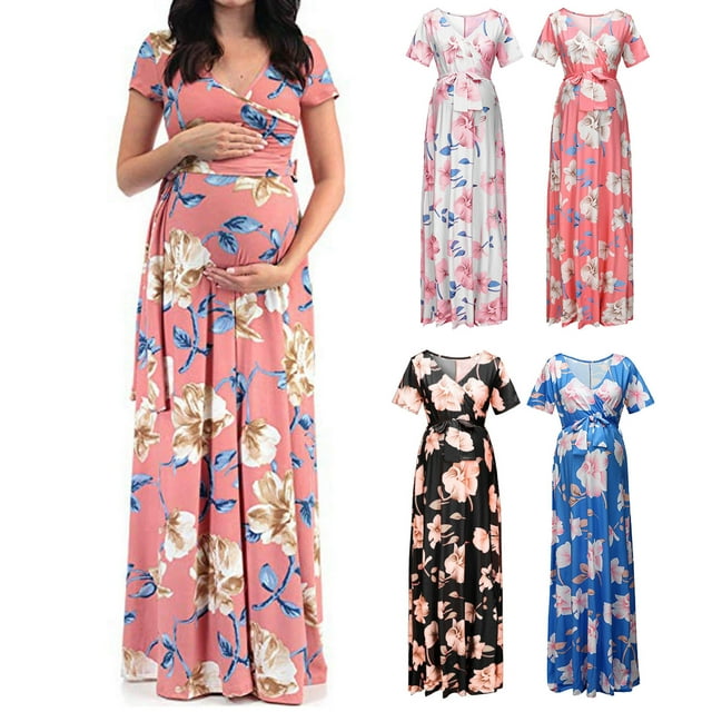 Tejiojio Maternity/Labor/Nursing Clothing Clearance Plus Size Dress Vneck Shortsleeved Belt