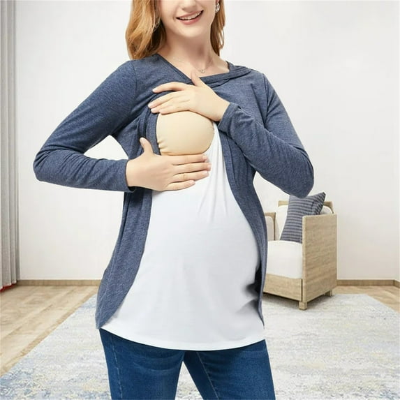 Tejiojio Maternity/Labor/Nursing Clothing Pregnant And Lactating Women Long Sleeved Round Neck Patchwork Women Top Long Sleeved Round Neck Women Clothes