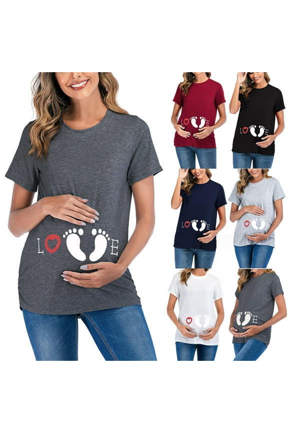 Maternity/Labor/Nursing Clothing Pregnant Womans Solid Color Print Short Sleeve Woman Casual Clothe Top