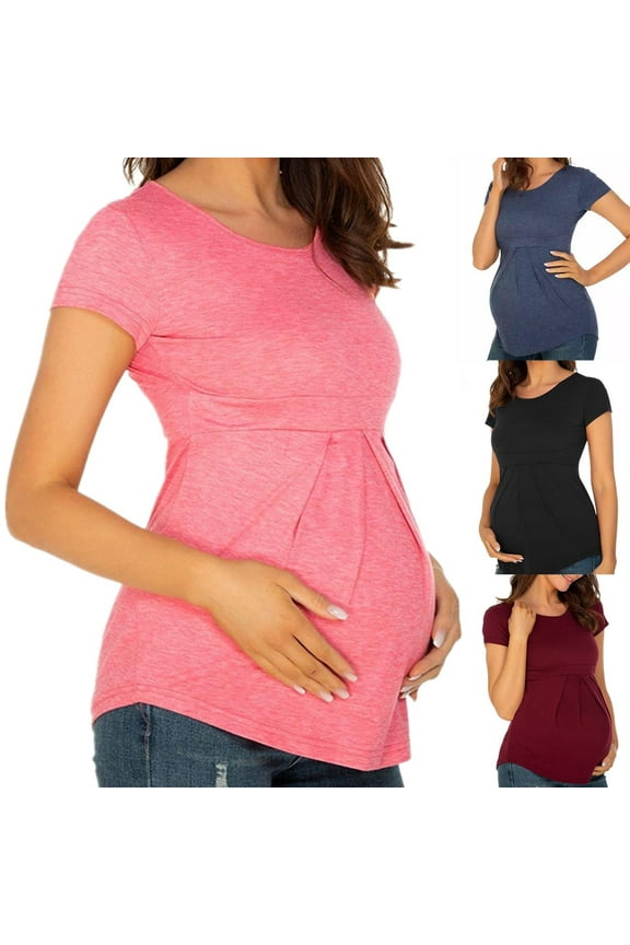 Maternity/Labor/Nursing Clothing Summer Women Maternity Clothes Round Neck Short Sleeve Ruffle Fold Pregnant Tops