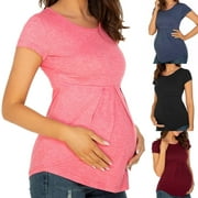 Tejiojio Maternity/Labor/Nursing Clothing Clearance Summer Women Maternity Clothes Round Neck Short Sleeve Ruffle Fold Pregnant Tops