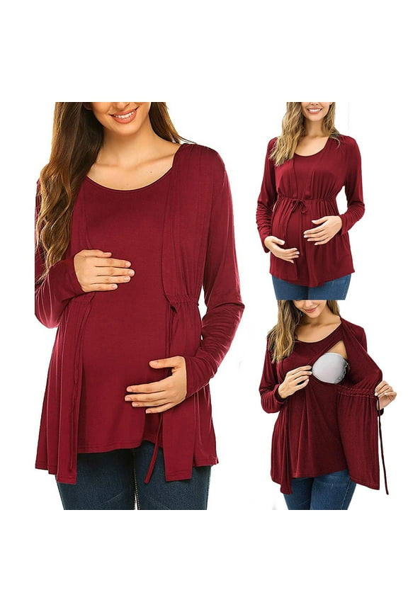 Maternity/Labor/Nursing Clothing Women Maternity Long Sleeve Double Layer Nursing Tops T-shirt For Breastfeeding