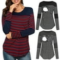 thumbnail image 1 of Tejiojio Maternity/Labor/Nursing Clothing Women Maternity Long Sleeve Striped Nursing Tops T-shirt For Breastfeeding, 1 of 9