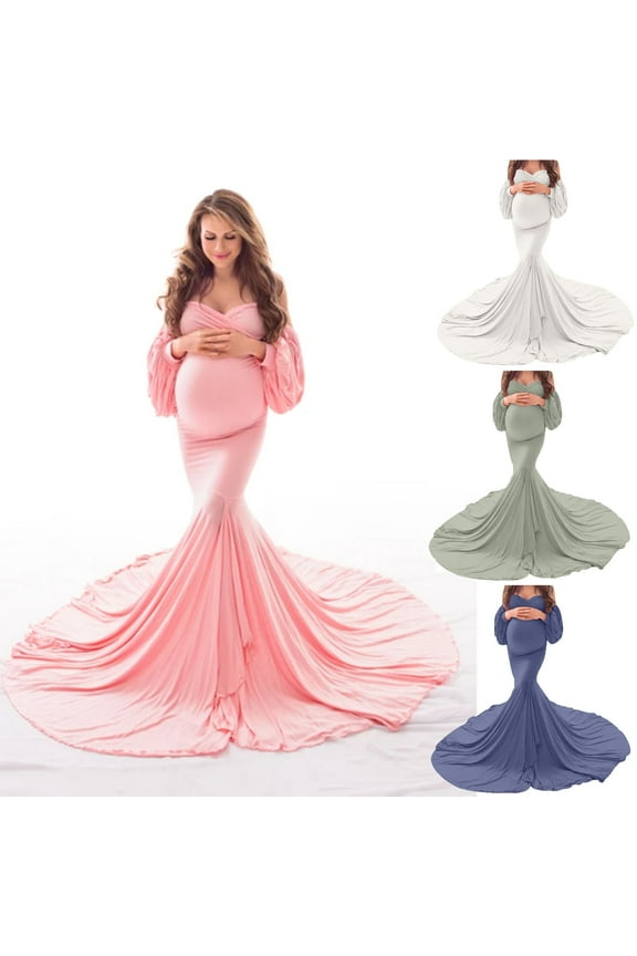 Maternity/Labor/Nursing Clothing Women Pregnants Funny Photography Props Off Shoulder Long Maternity Dress