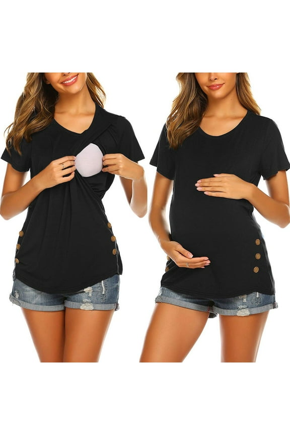 Maternity/Labor/Nursing Clothing Women's Maternity Short Sleeve Side Button Tunic Nursing Tops For Breastfeeding