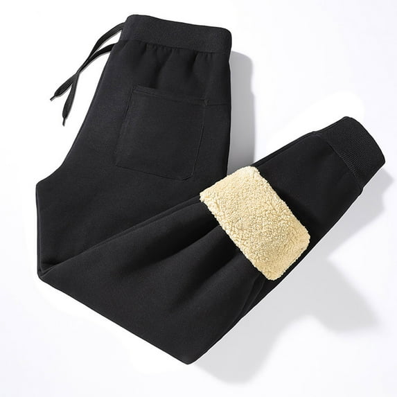 Tejiojio Men's and Big Men's Flat Front Comfort Mens Cashmere Warm Pants Sanitary Pants Plush Thickened Straight Trousers Solid Color Mid Waist Wind Proof Warm Cotton Pants