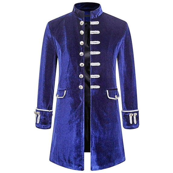 Tejiojio Men's Muscle Fit Clearance Men Solid Long Sleeve Steampunk Vintage Hallowmas Velvet Uniform Stand Collar Cardigan Jacket