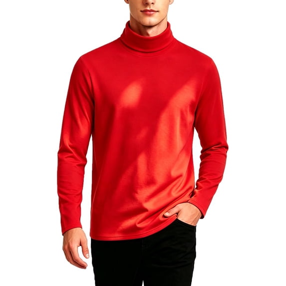 Tejiojio Men's Slim Fit Stretch Turtleneck Long Sleeve Pullover Tops – Lightweight Casual & Layering Basic, Classic Solid Tees T Shirts for Spring Fall Winter